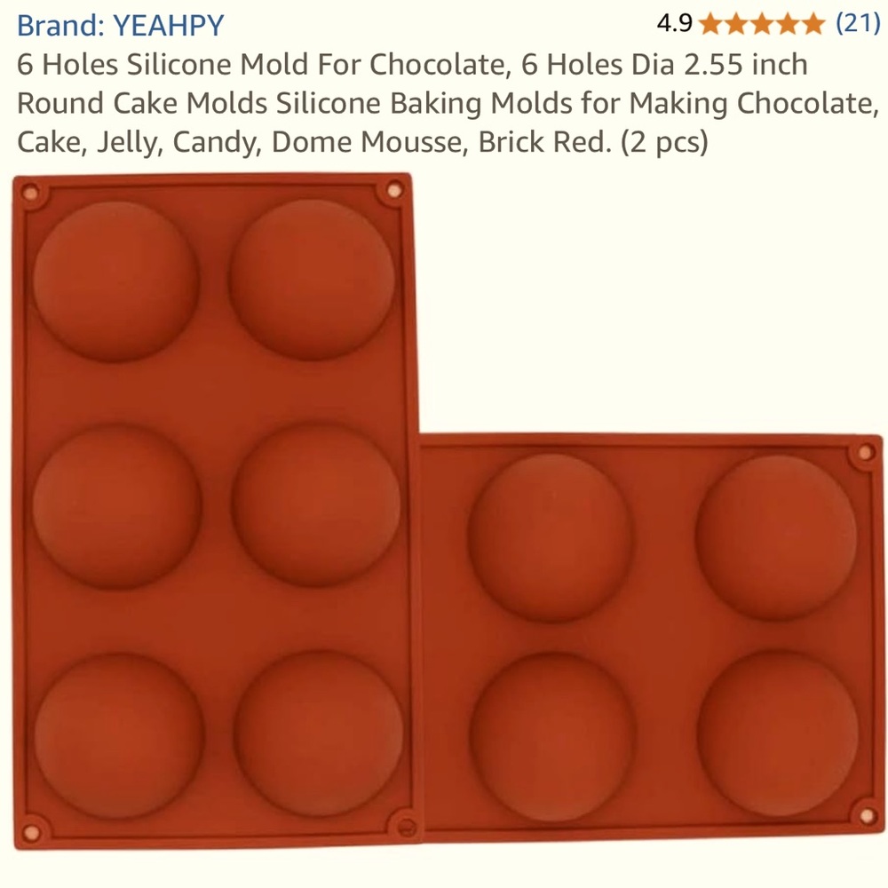 6 Holes Silicone Mold For Chocolate, 6 Holes Dia 2.55 inch Round (2 pcs)